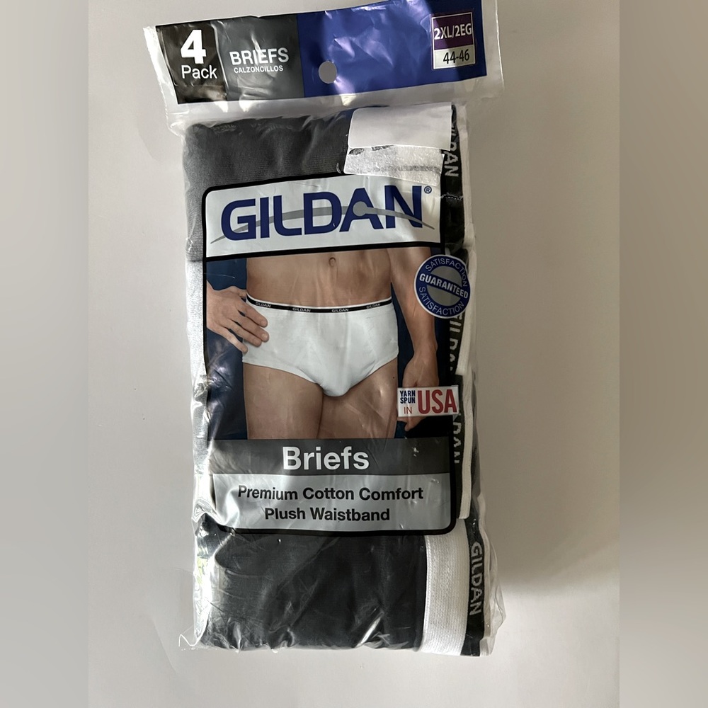 Gildan Briefs 4 Pack  Mens Premium Cotton Comfort Plush Waistband Size 2XL 44-46